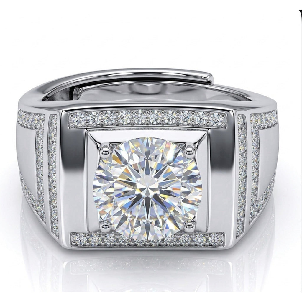 Stunning 3.00ct Solitaire Moissanite Men Signet Ring 925 SterlingSilver OneSize