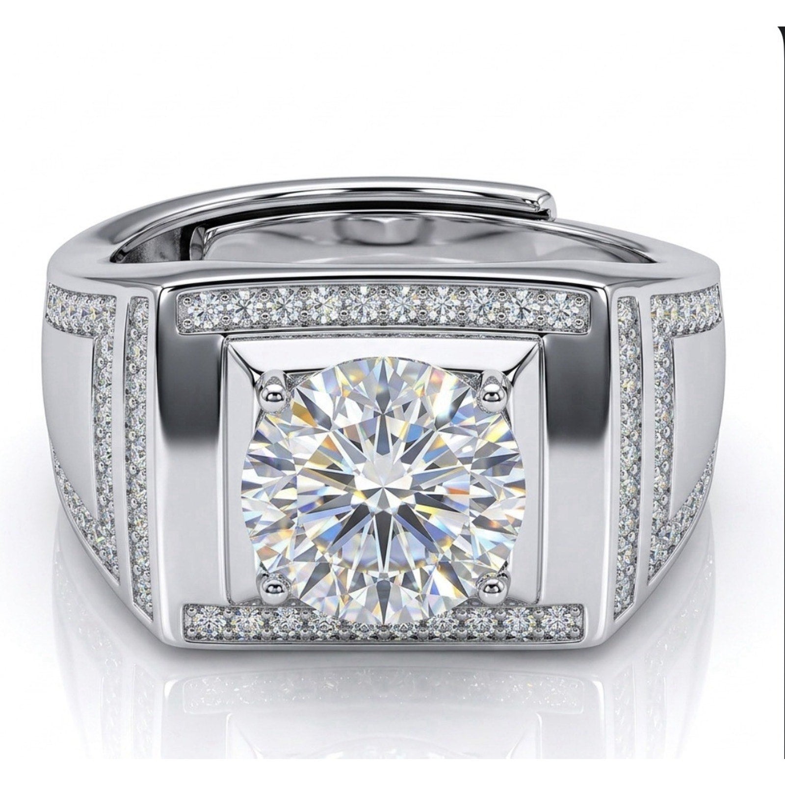 Stunning 3.00ct Solitaire Moissanite Men Signet Ring 925 SterlingSilver OneSize