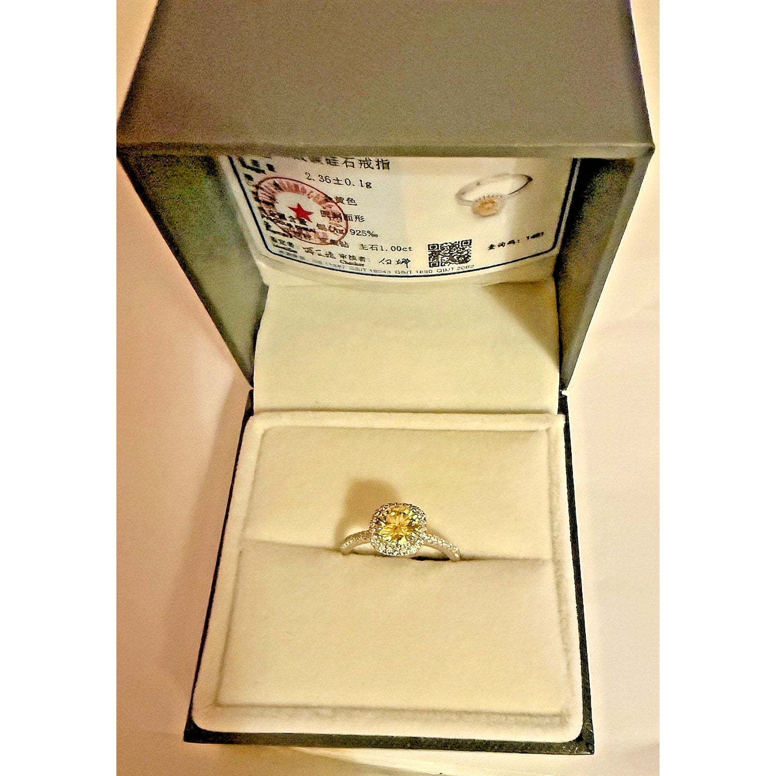 Elegant 1ct Yellow Moissanite Ring Brilliant Round Cut Adjustable 925 Silver
