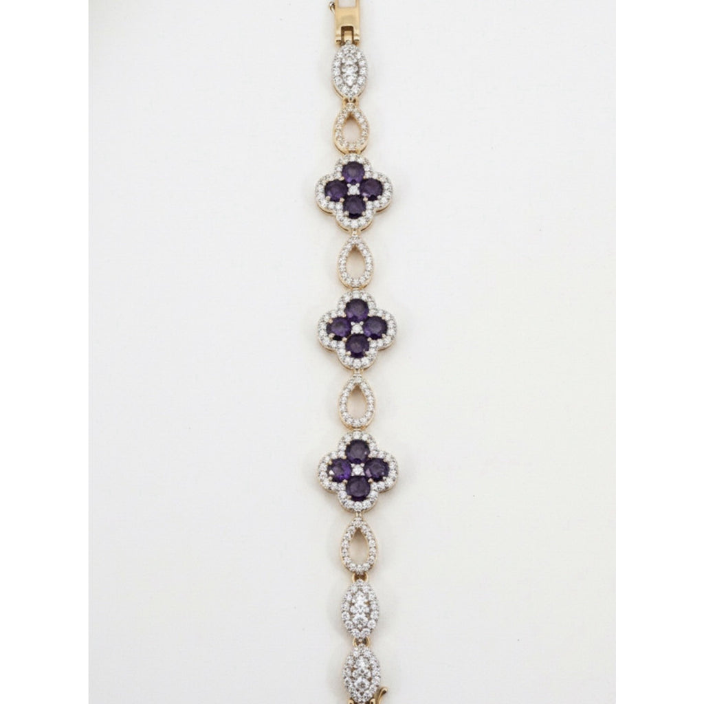 Women’s Goldtone Cubic Zirconia and Purple Cloverleaf Gemstone Bracelet
