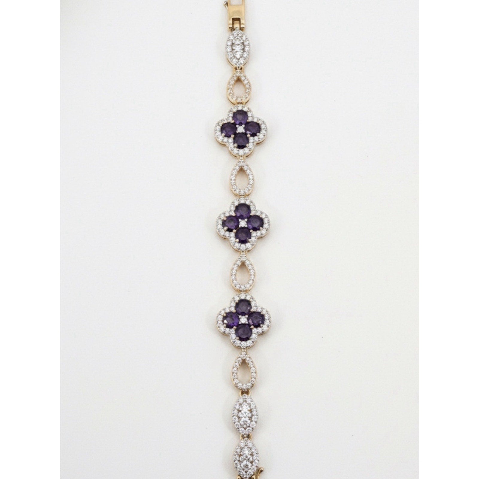 Women’s Goldtone Cubic Zirconia and Purple Cloverleaf Gemstone Bracelet