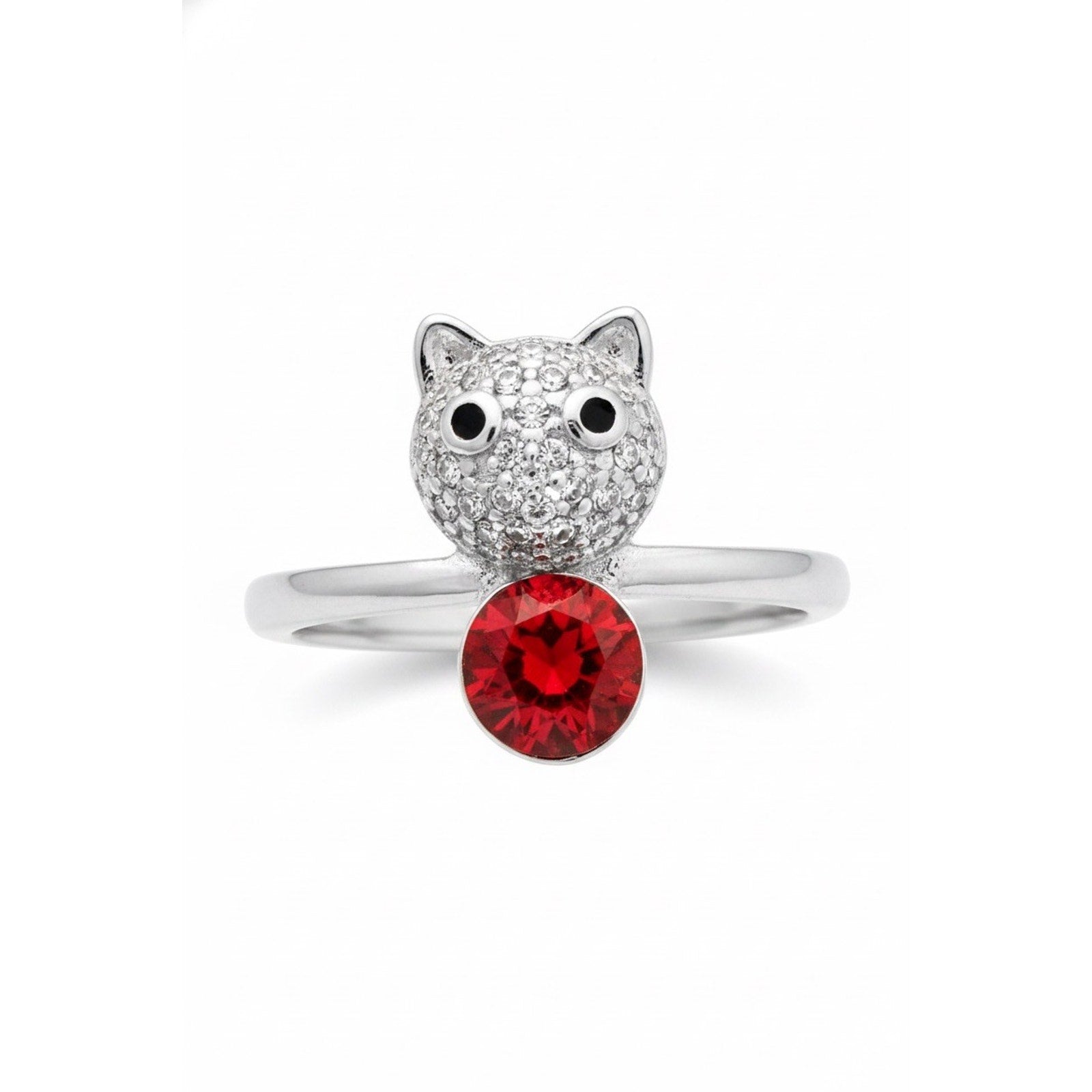 Silvertone Swarovski Cat Ring for Ladies Size New In Box New with Tags