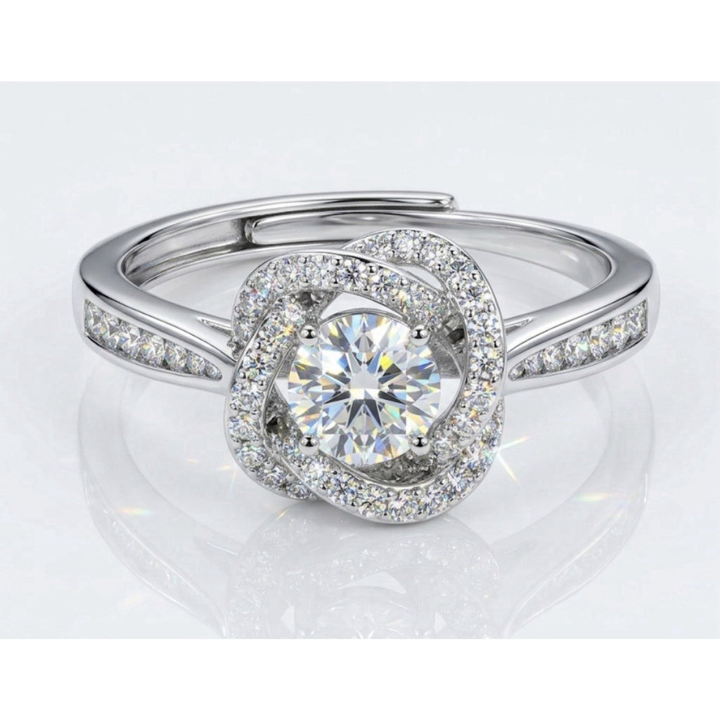Elegant Moissanite Love Knot Ring Solitaire 925S Silver 0.50CTW Adjustable size