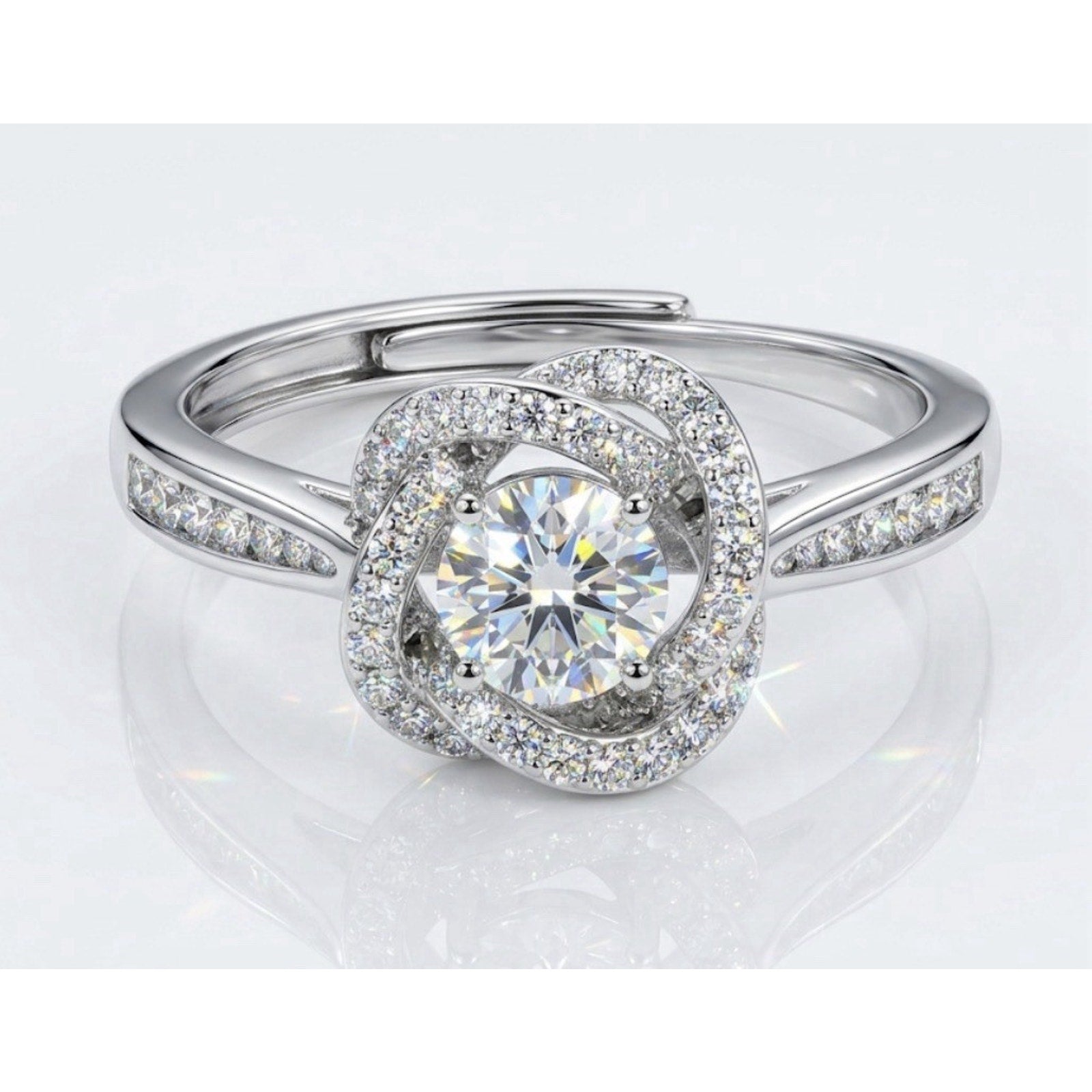 Elegant Moissanite Love Knot Ring Solitaire 925S Silver 0.50CTW Adjustable size