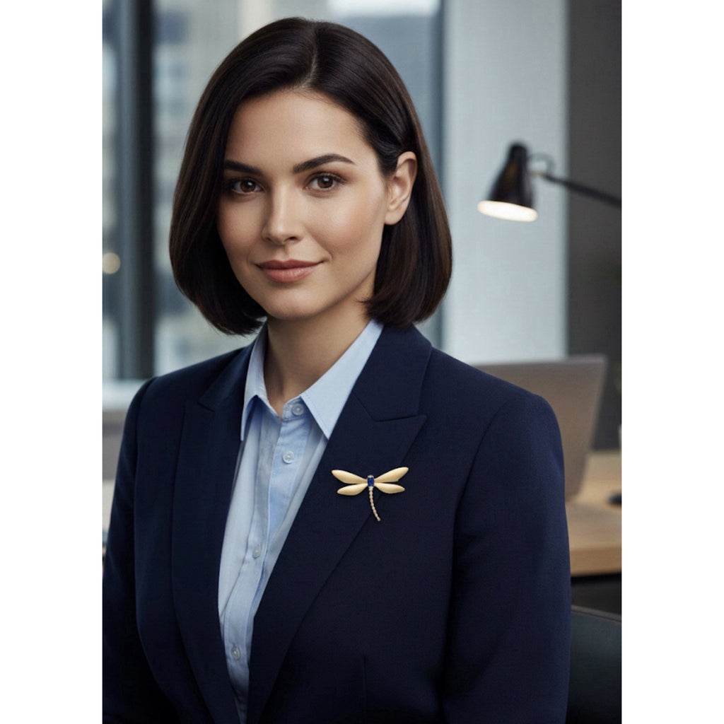 Elegant Gold Plated Dragon Fly Brooch Pin for Women White and Blue Crystals