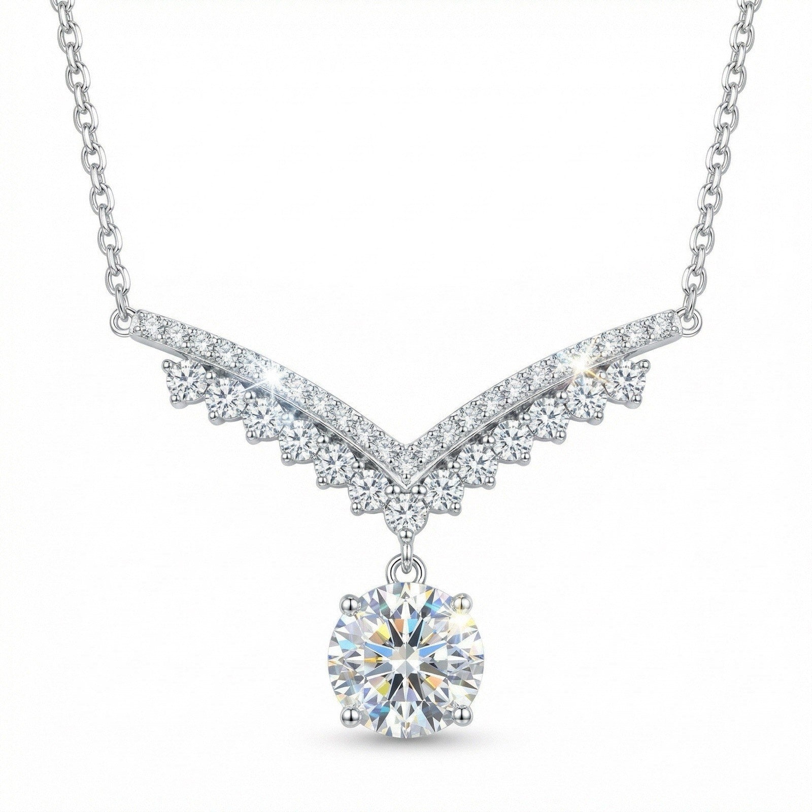 Stunning 2.00CTW Certified Moissanite & 925 Sterling Silver Necklace