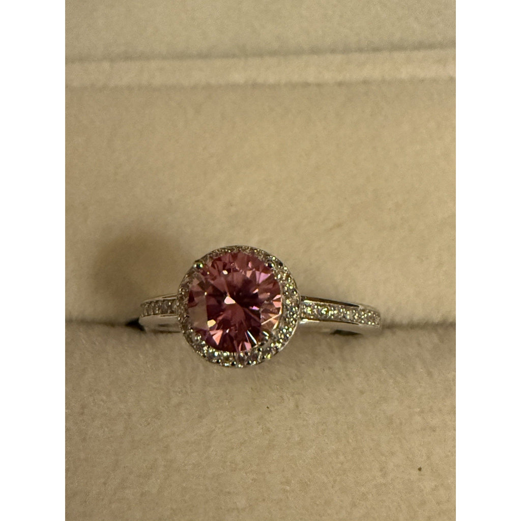 Elegant 1ct Pink Moissanite Halo Ring Brilliant Halo Cut Adjustable 925 Silver