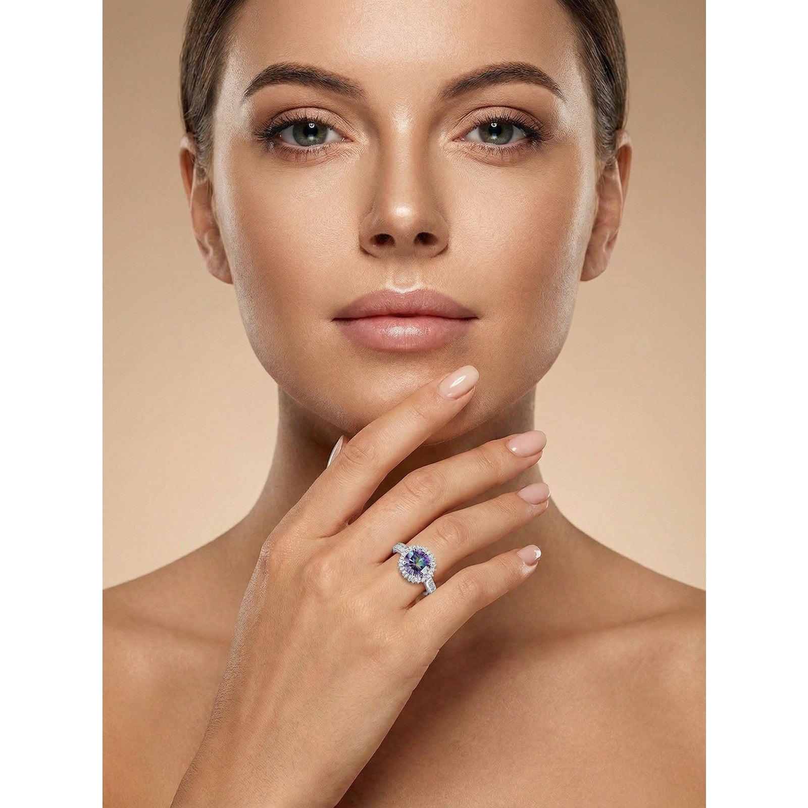 Exquisite 2ct Mystic Moissanite Halo Statement Ring D Color VVS1 Adjustable Size