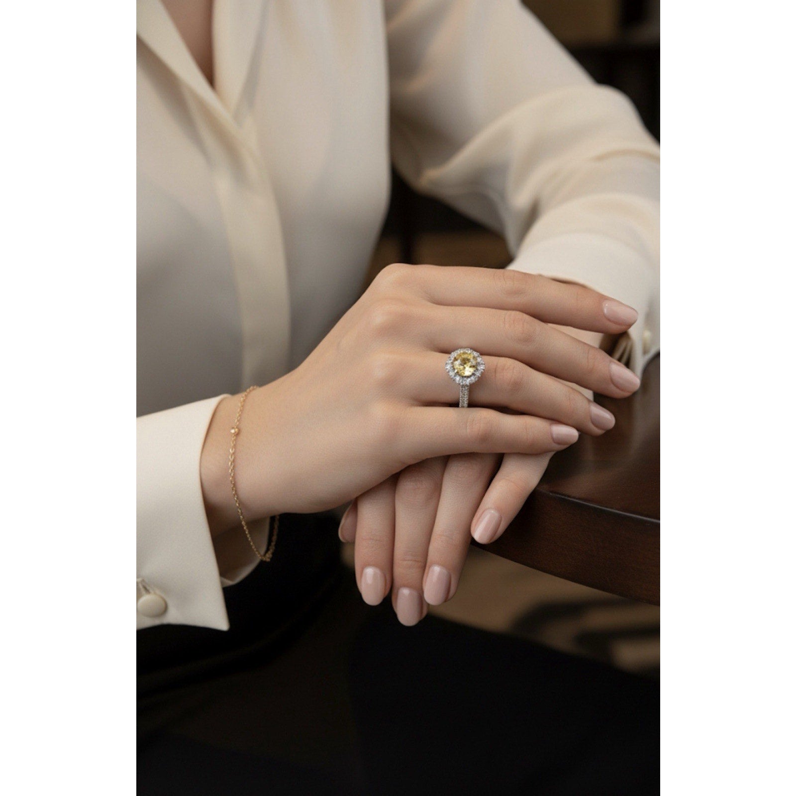 Elegant 1ct Yellow Moissanite Ring Brilliant Round Cut Adjustable 925 Silver