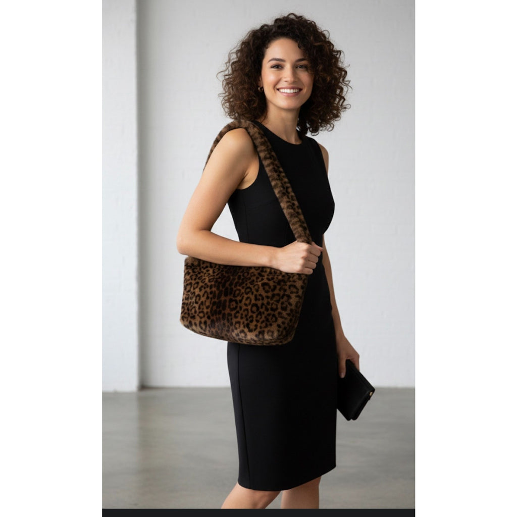 Chic Leopard Print Faux Fur Crossbody Bag | Plush Animal Print Shoulder Purse