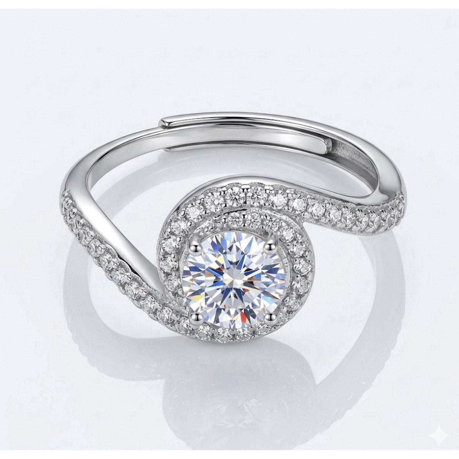 Stunning Moissanite Engagement Ring 925 Sterling Silver 1.00CTW Adjustable size