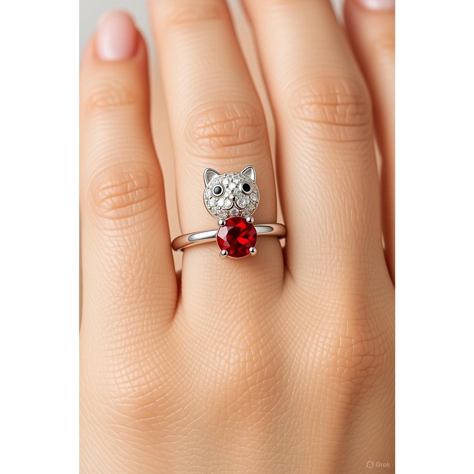Silvertone Swarovski Cat Ring for Ladies Size New In Box New with Tags