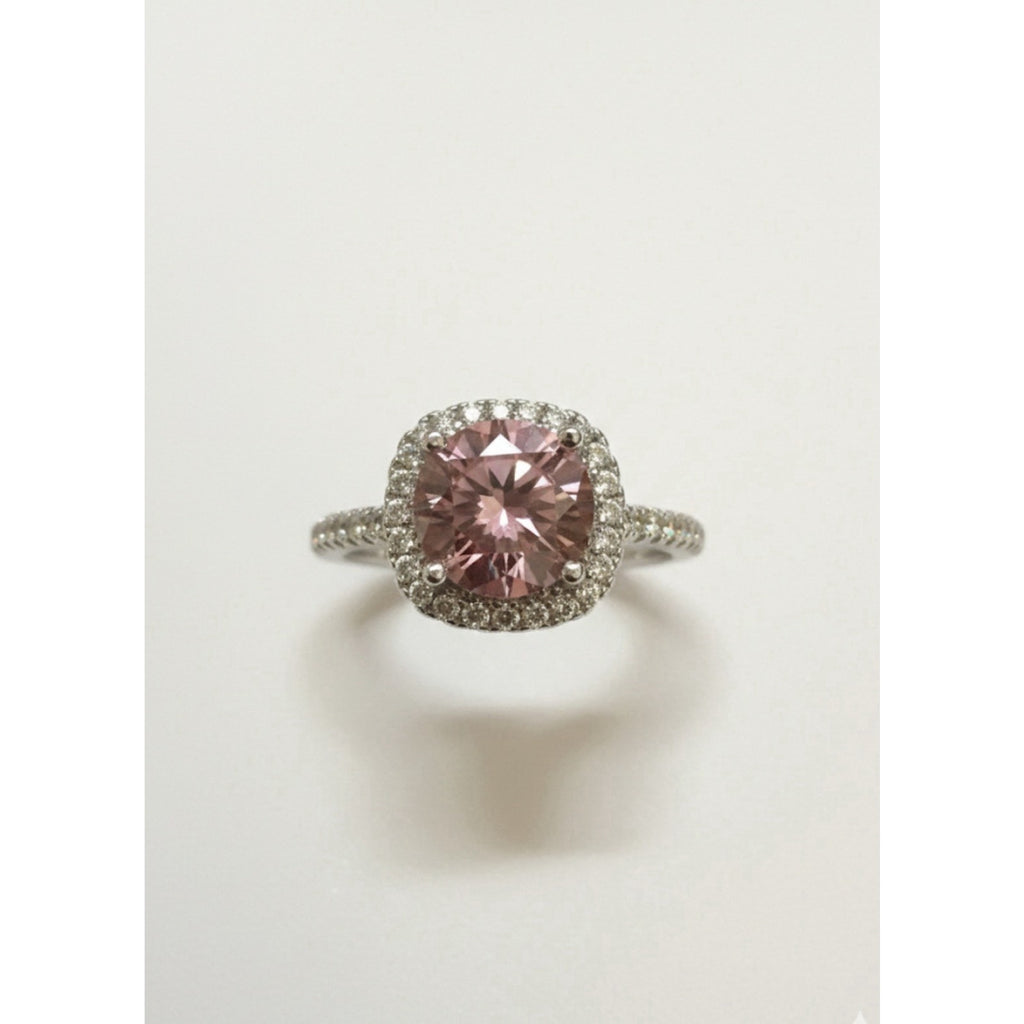 Elegant 1ct Pink Moissanite Halo Ring Brilliant Square Cut Adjustable 925 Silver