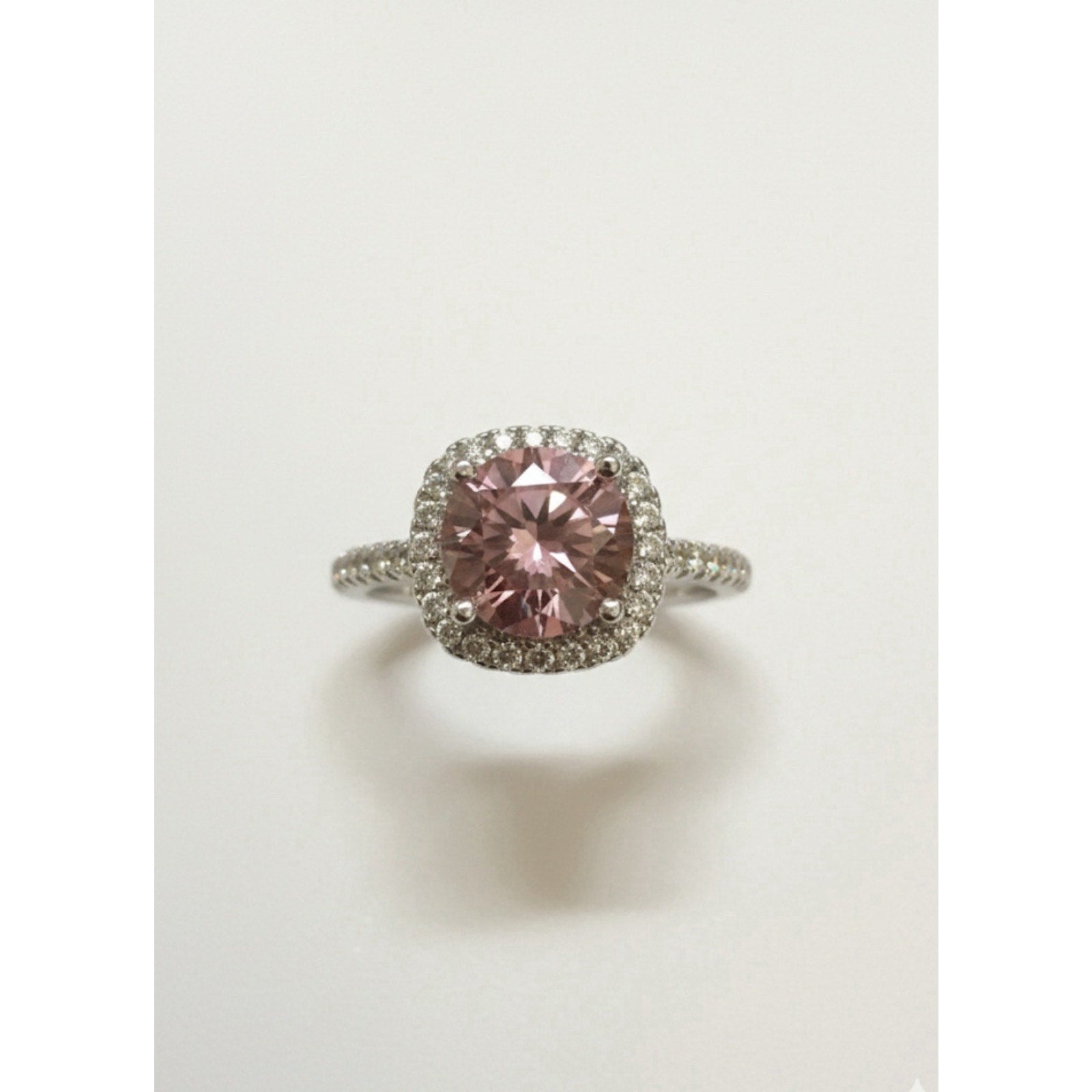 Elegant 1ct Pink Moissanite Halo Ring Brilliant Square Cut Adjustable 925 Silver