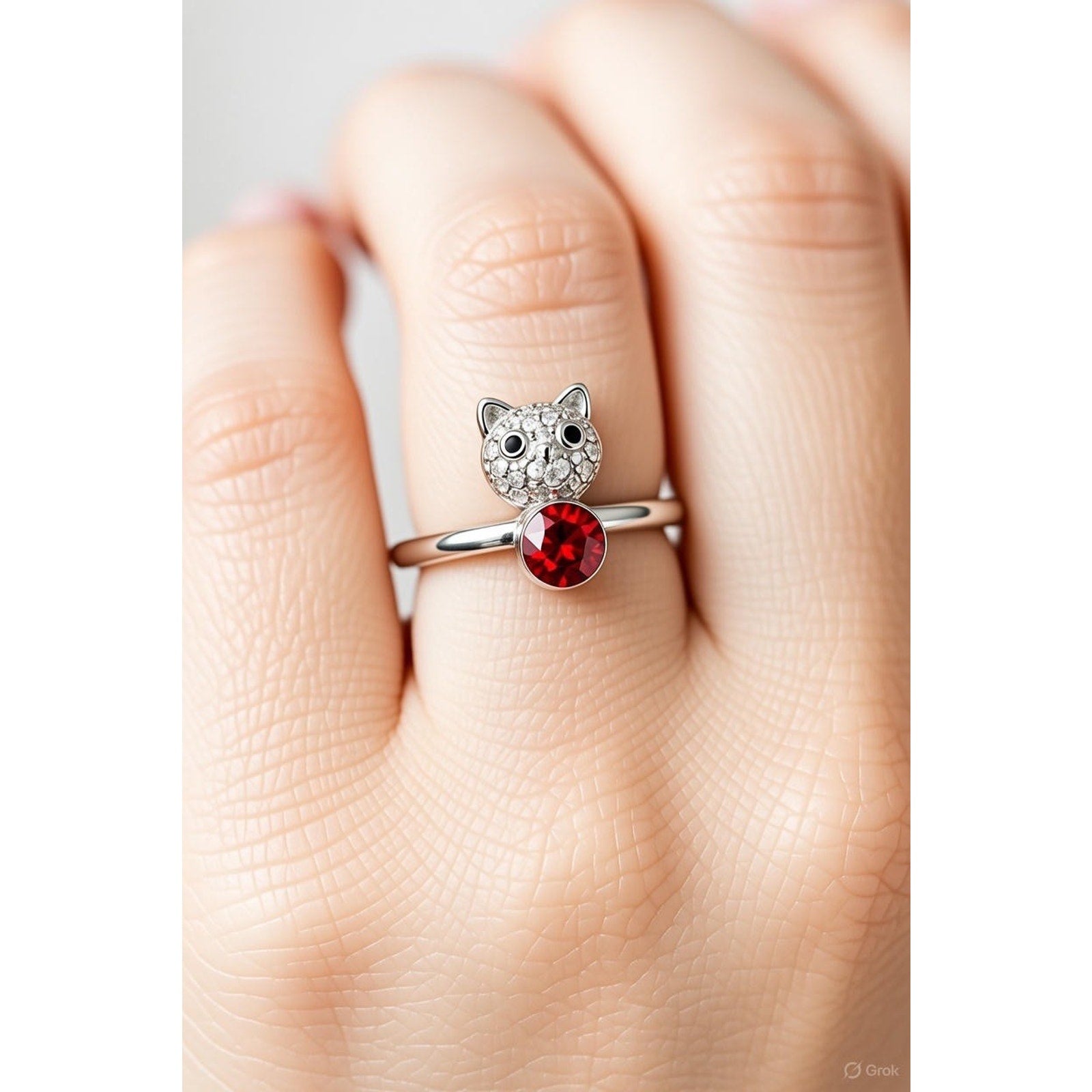 Silvertone Swarovski Cat Ring for Ladies Size New In Box New with Tags