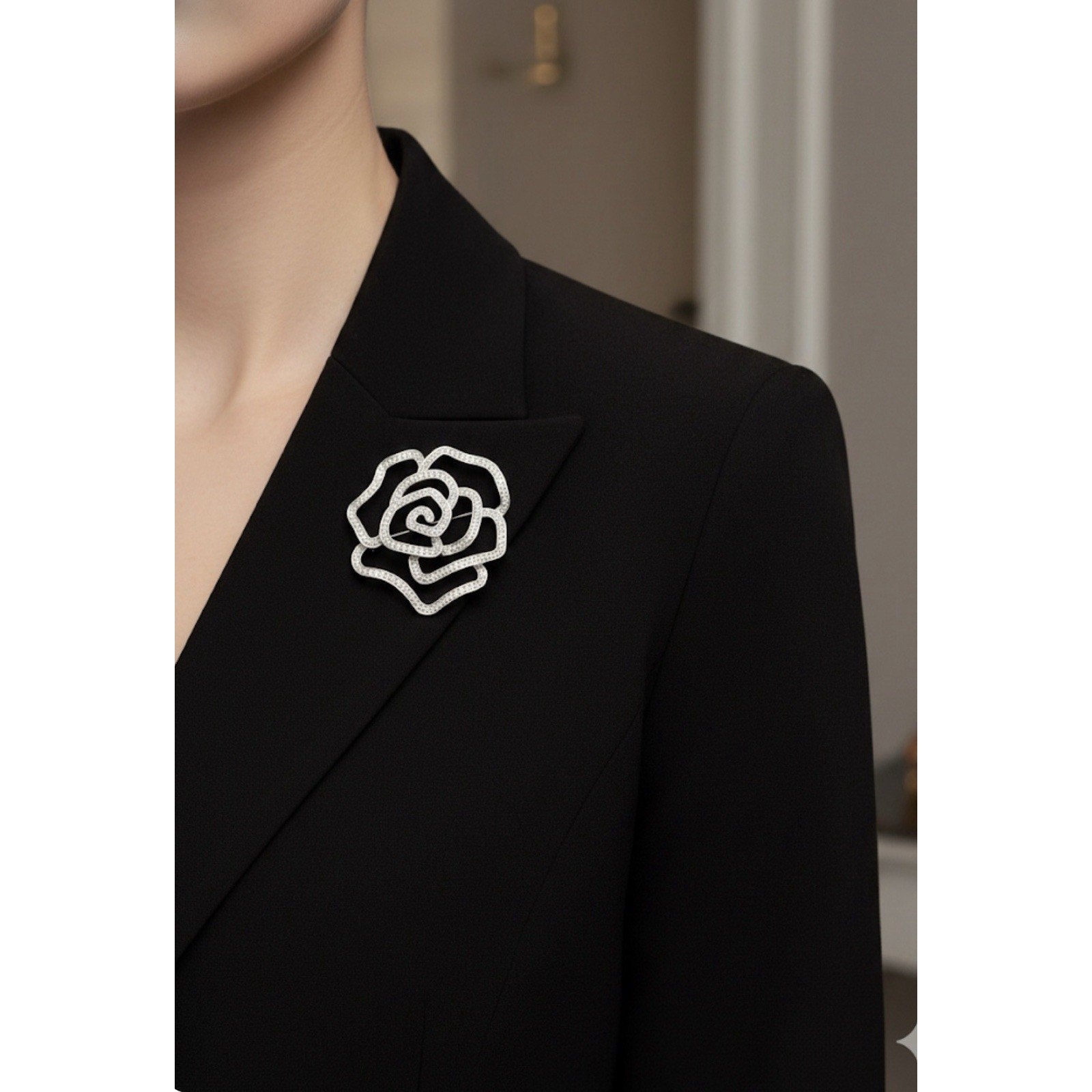 Elegant Rhodium Plated Wreath Style Brooch Pin for Women Clear Crystals