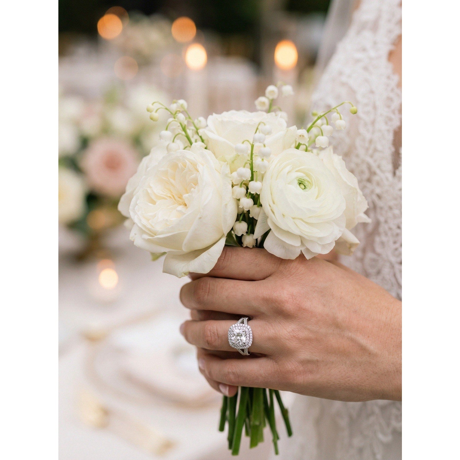 Elegant 0.50ct Moissanite Double Halo Statement Ring S925 Silver Adjustable Size