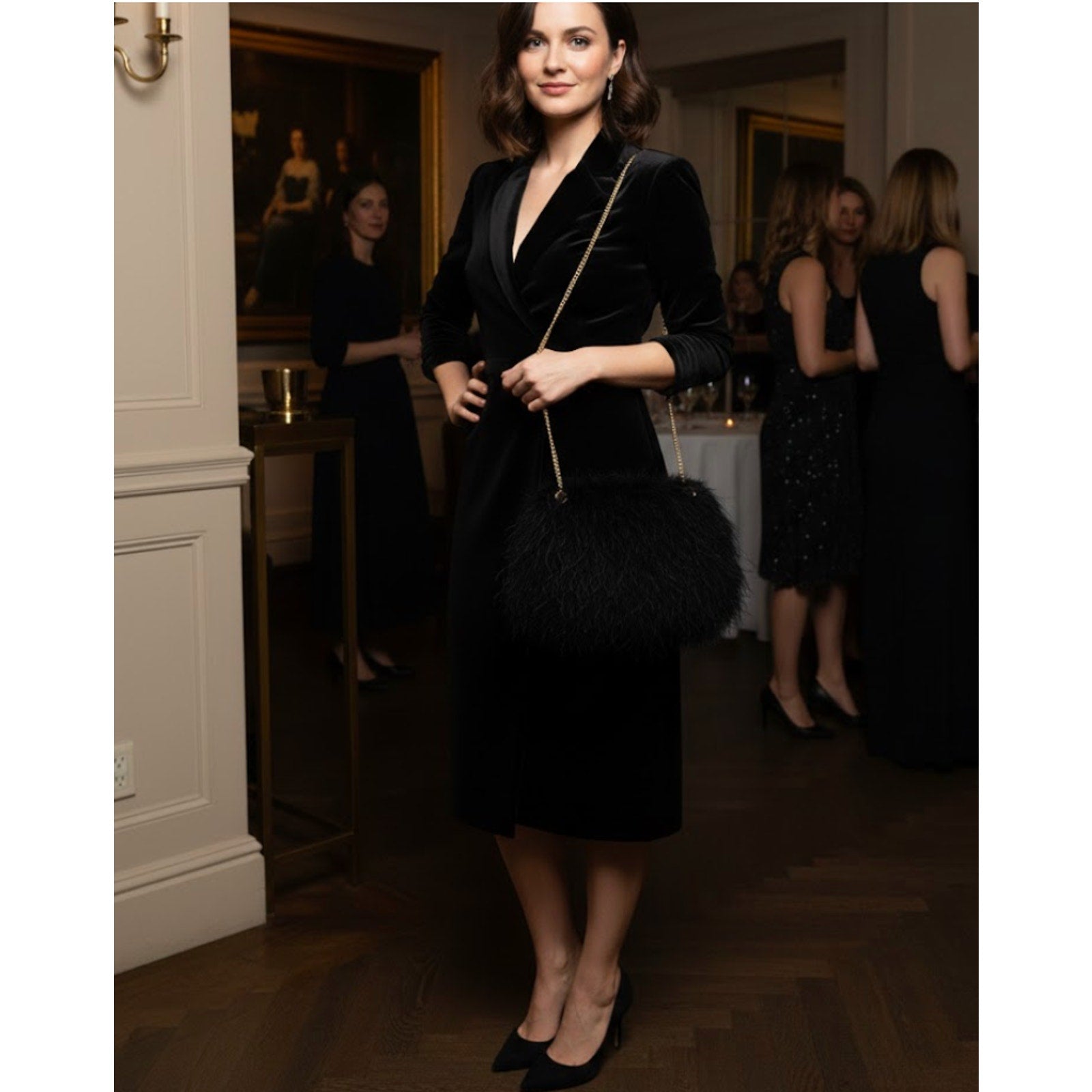 Chic Black Faux Feather Plush Evening Bag | Shag Shoulder Bag Crossbody