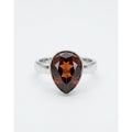 Ladies Silver Rhodium Plated Ring Size 6.5 Red Swarovski TearDrop Shaped Crystal