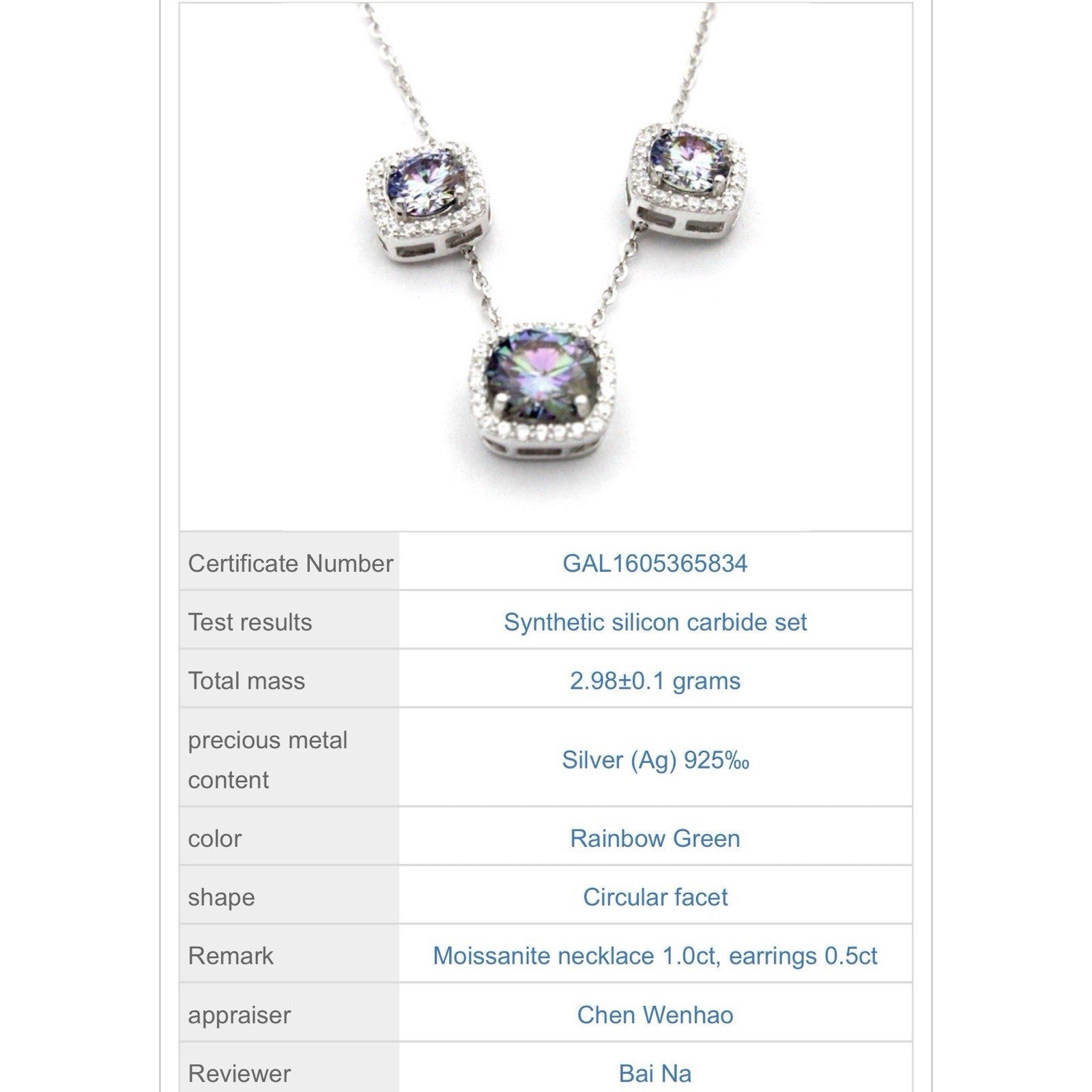 Stunning 1.5ctw Rainbow Certified Moissanite & 925 Sterling Silver Jewelry Set