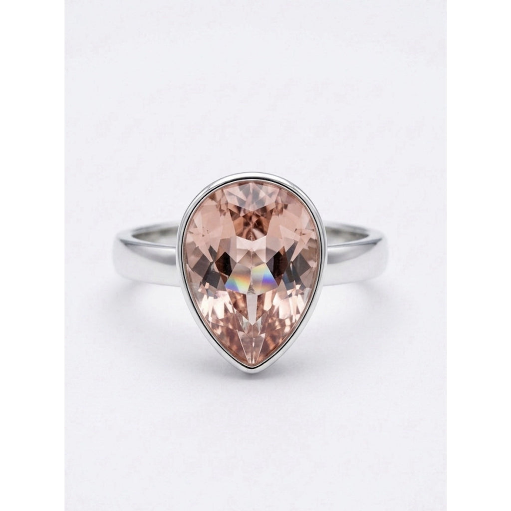 Ladies Silver Rhodium Plated Pear Shaped Purple Swarovski Crystal Ring Size 6.25