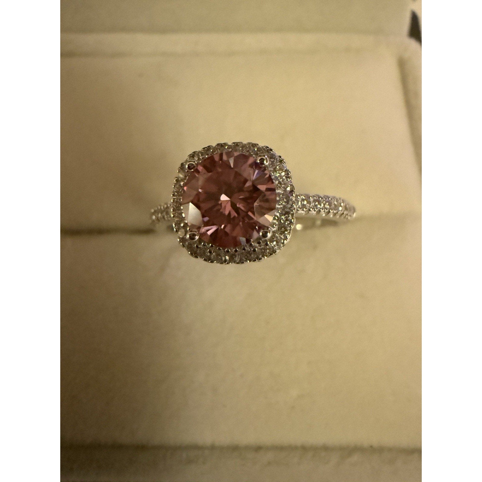 Elegant 1ct Pink Moissanite Halo Ring Brilliant Round Cut Adjustable 925 Silver