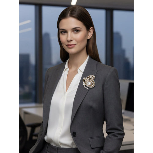 Elegant Gold Plated Butterfly Brooch Pin for Women White Crystals