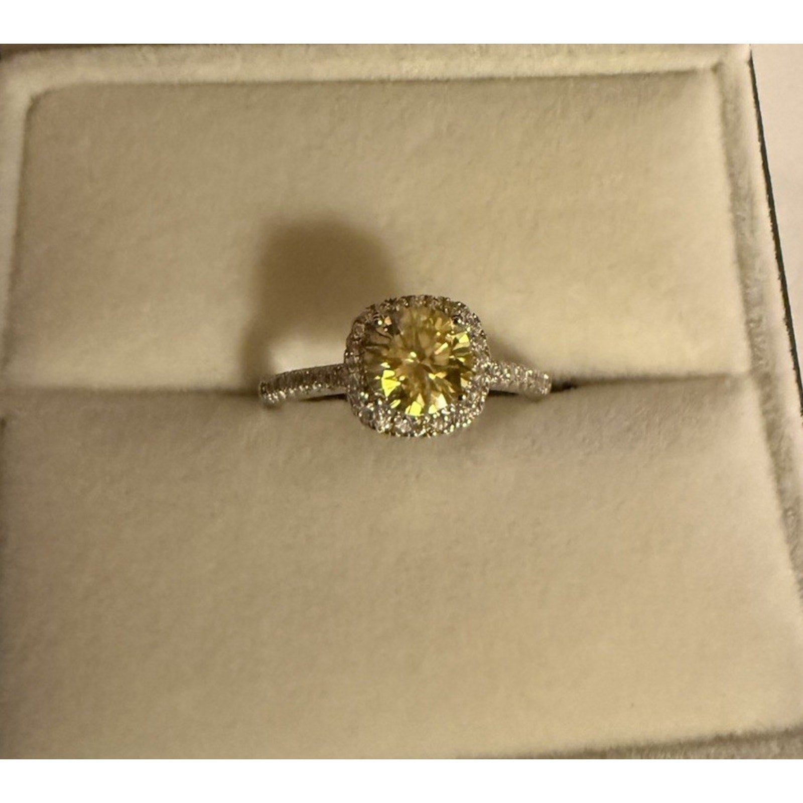 Elegant 1ct Yellow Moissanite Ring Brilliant Square Cut Adjustable 925 Silver