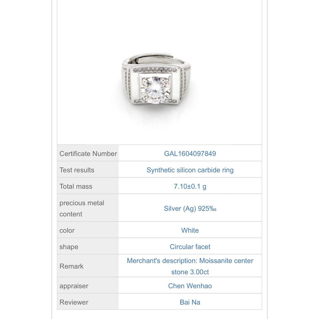 Stunning 3.00ct Solitaire Moissanite Men Signet Ring 925 SterlingSilver OneSize