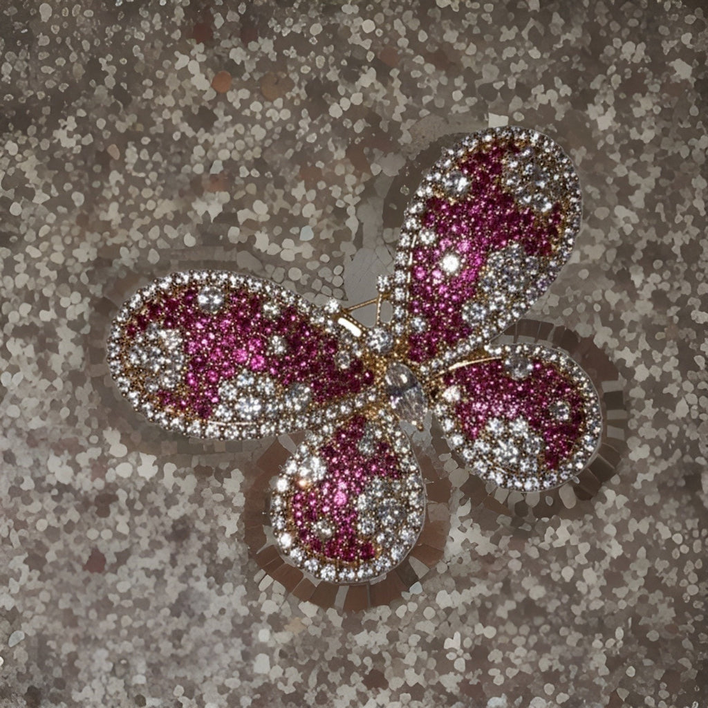 Elegant Gold Plated Butterfly Brooch Pin for Women Pink & White Crystals