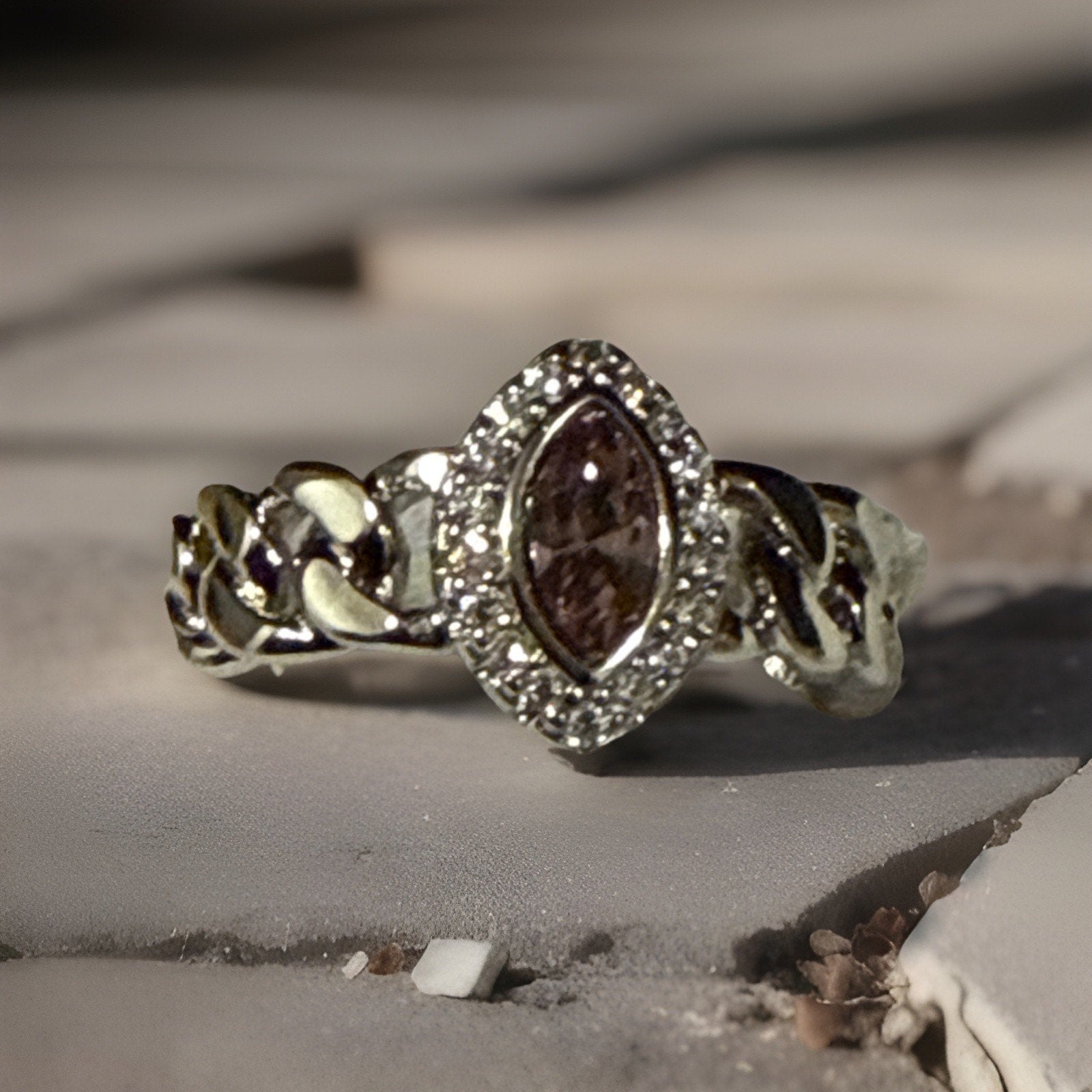 Silvertone Swarovski Pink Stone Ring for Ladies Size New In Box with Tags