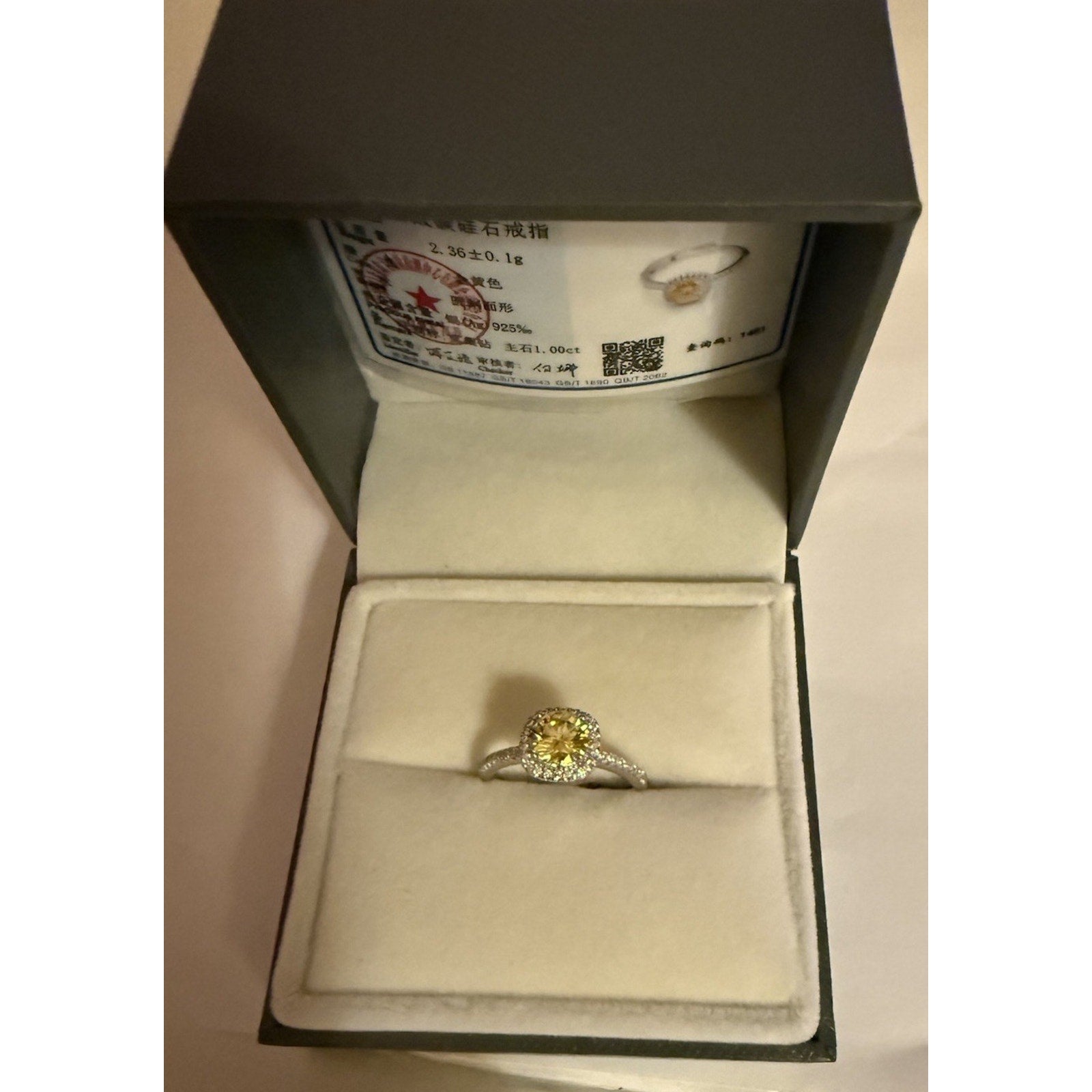 Elegant 1ct Yellow Moissanite Ring Brilliant Square Cut Adjustable 925 Silver